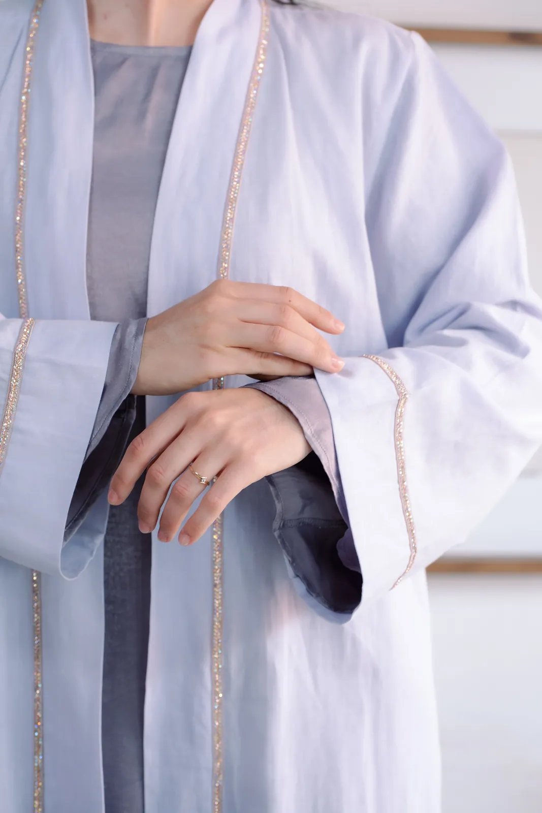 Détail kimono long lin lilas Maison Niyya